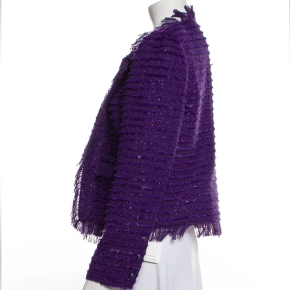 L'Agence Angelina Purple Tweed Open Blazer Jacket - Picture 6 of 9